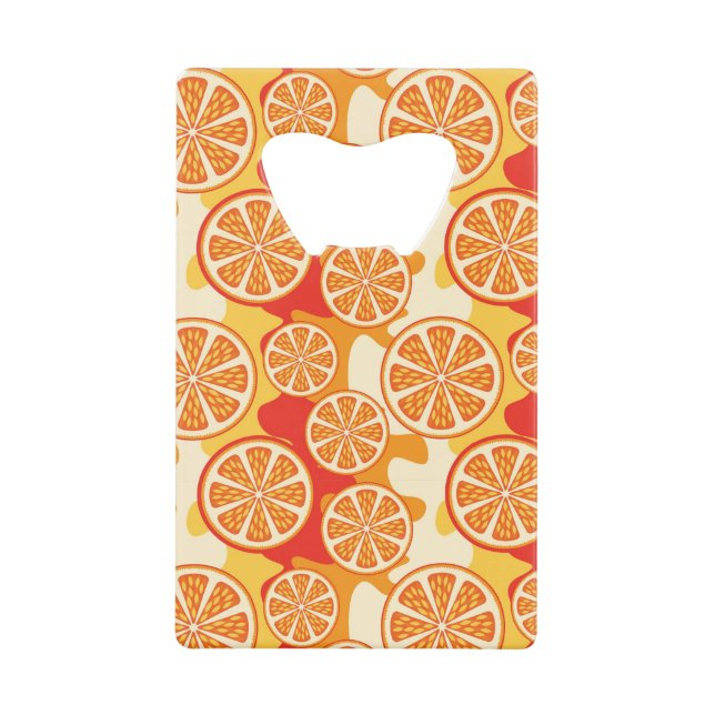 Retro orange Zitrusfrucht-Muster Kreditkartenflaschenöffner (Vorderseite)
