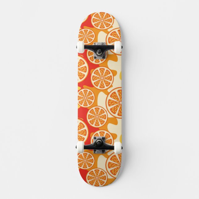 Retro orange Zitrusfrucht-Muster Skateboard (Vorderseite)