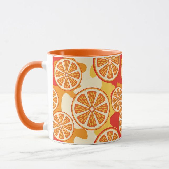 Retro orange Zitrusfrucht-Muster Tasse (Links)