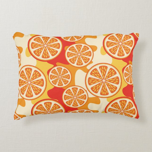 Retro orange Zitrusfrucht-Muster Zierkissen (Vorderseite)