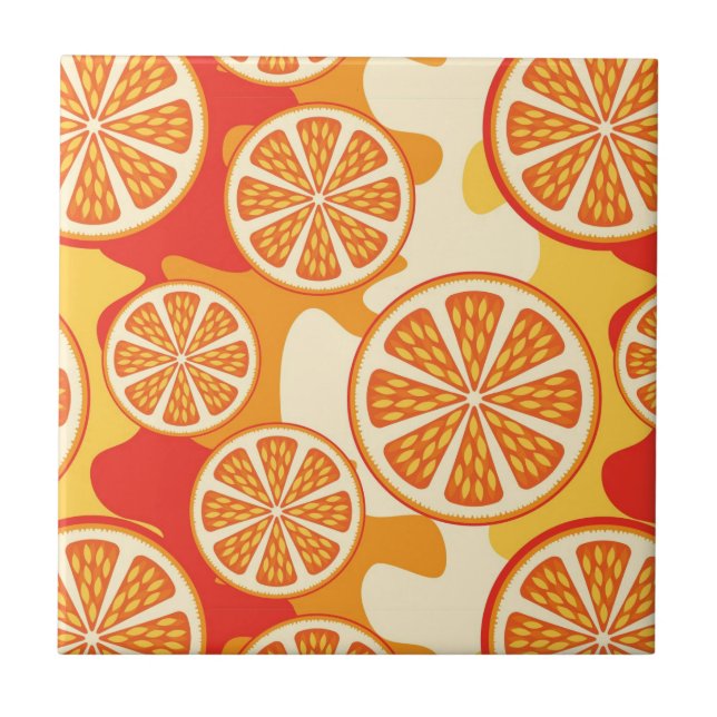 Retro Orange Zitrusmuster Fliese (Vorderseite)