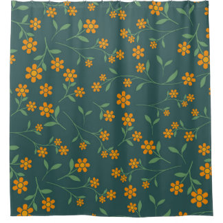 Retro-Orangen-Blumen-Dunkelteal-Muster Duschvorhang