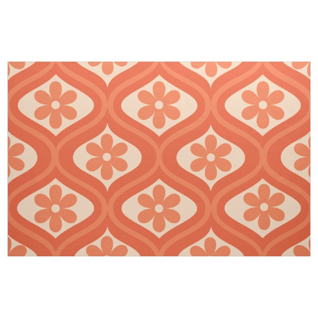 Retro-Orangen-Blumenmuster auf mittelalterlichem O Stoff (Yard (91,4 cm))