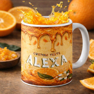 Retro-Orangen-Frucht-Drip-Art individueller Name V Kaffeetasse
