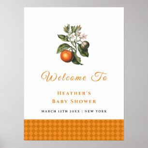 Retro-Orangen-Gingham-Zitrus-Babyparty-Willkommen Poster
