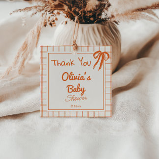Retro-Orangen Handgezeichnete Gingham-Schleife Bab Geschenkanhänger