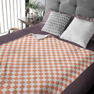 Retro-Orangen-Pastell-Karomuster Fleecedecke