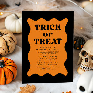Retro-Orangen-Trick-or-Treat-Halloween-Party Einladung