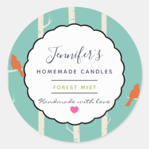 Retro Orangen Vögel auf Birkenbäumen Kerzenseife Runder Aufkleber