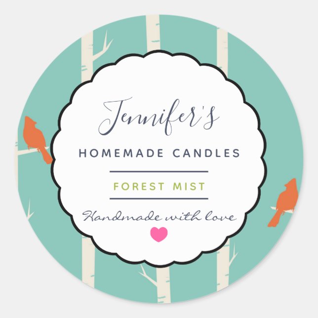 Retro Orangen Vögel auf Birkenbäumen Kerzenseife Runder Aufkleber (Vorderseite)