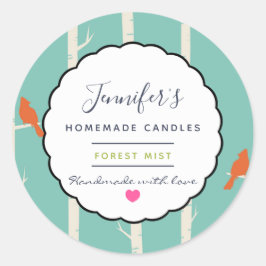 Retro Orangen Vögel auf Birkenbäumen Kerzenseife Runder Aufkleber