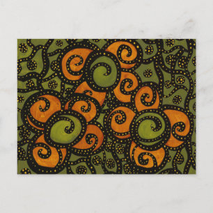 Retro-Orangenblumen auf grüner Kunstpostkarte Postkarte