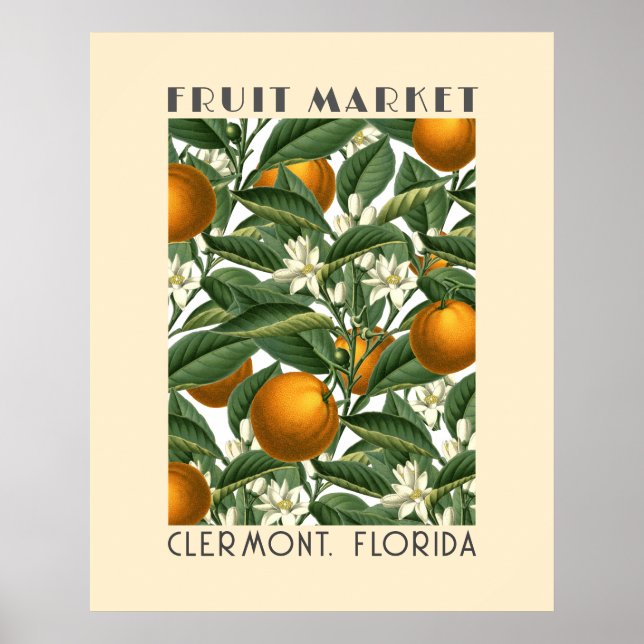 Retro Orangenblüten Obstmarkt  Poster (Vorne)
