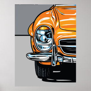 Retro orangenes Sportwagen Front Pop-Art-Illustrat Poster