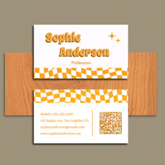 Retro-Orangeschachbrett mit QR-Code Visitenkarte