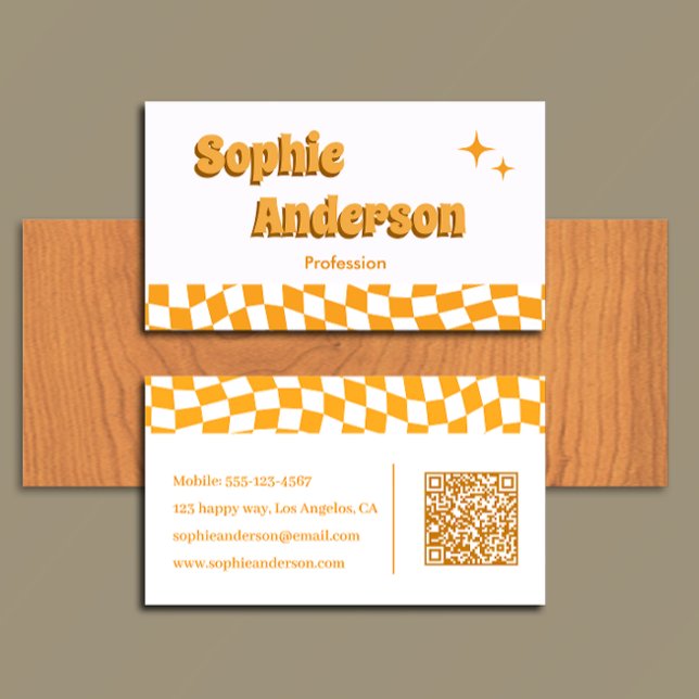 Retro-Orangeschachbrett mit QR-Code Visitenkarte (Von Creator hochgeladen)