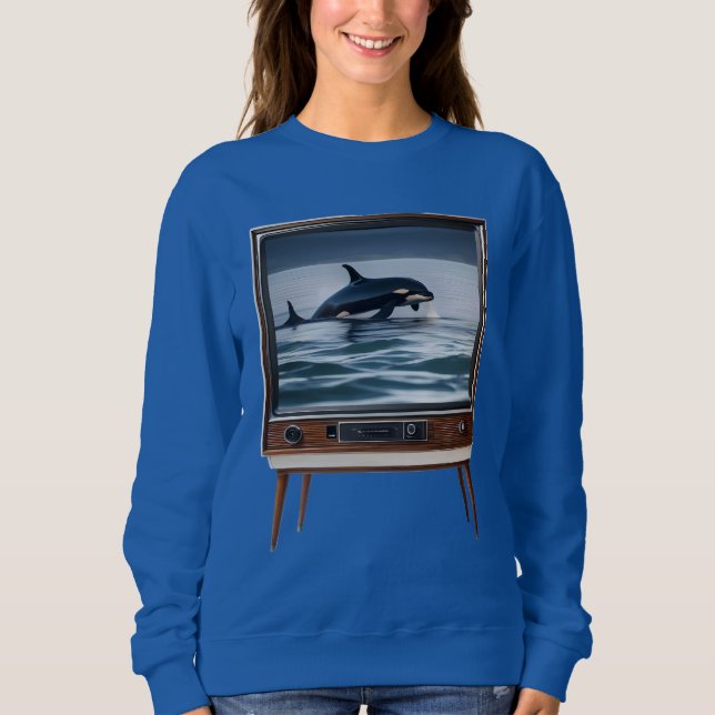 Retro Orca Breaching Analog Television Design, Sweatshirt (Vorderseite)