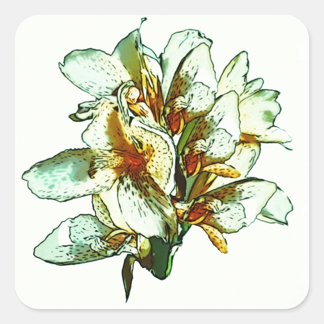 Retro-Orchideen Quadratischer Aufkleber (Vorderseite)