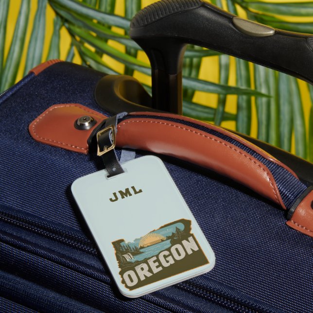 Retro Oregon Silhouette Monogramm Gepäckanhänger (Vorderseite Insitu 1)