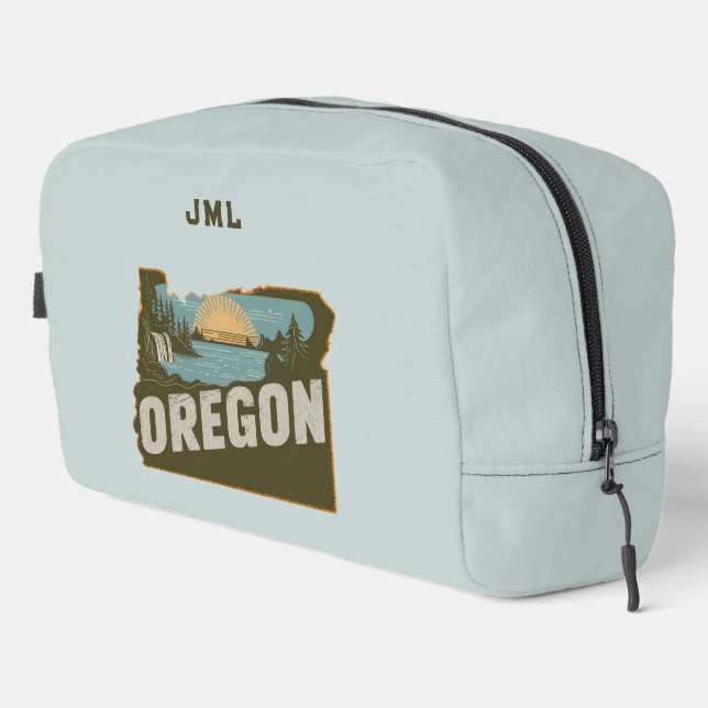 Retro Oregon Silhouette Monogramm Waschbeutel (Rechte Ecke)