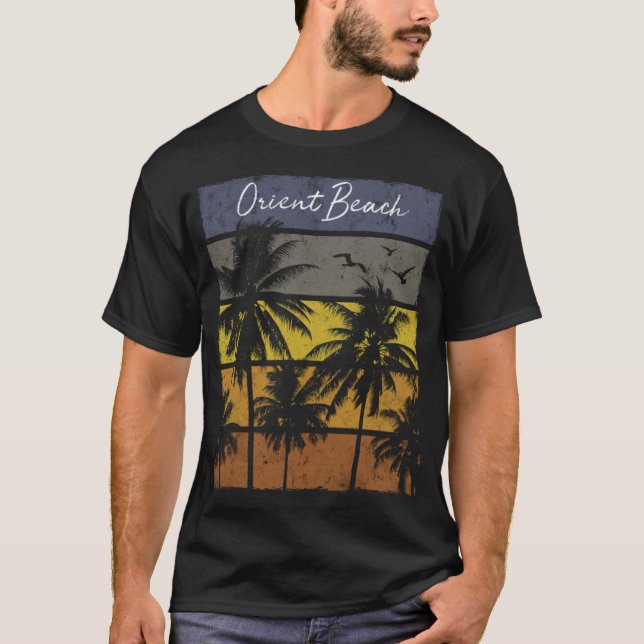 Retro Orient Beach Saint Martin Beach Palm Trebe T-Shirt (Vorderseite)
