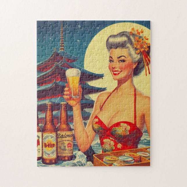 Retro Oriental Beer Girl Puzzle (Vertikal)