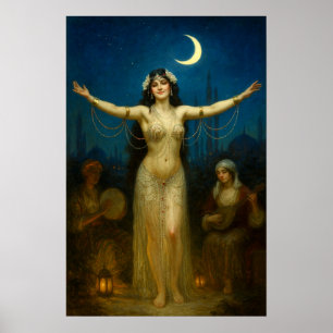 Retro-Orientalismus-Stil-Tänzerin unter dem Mond Poster