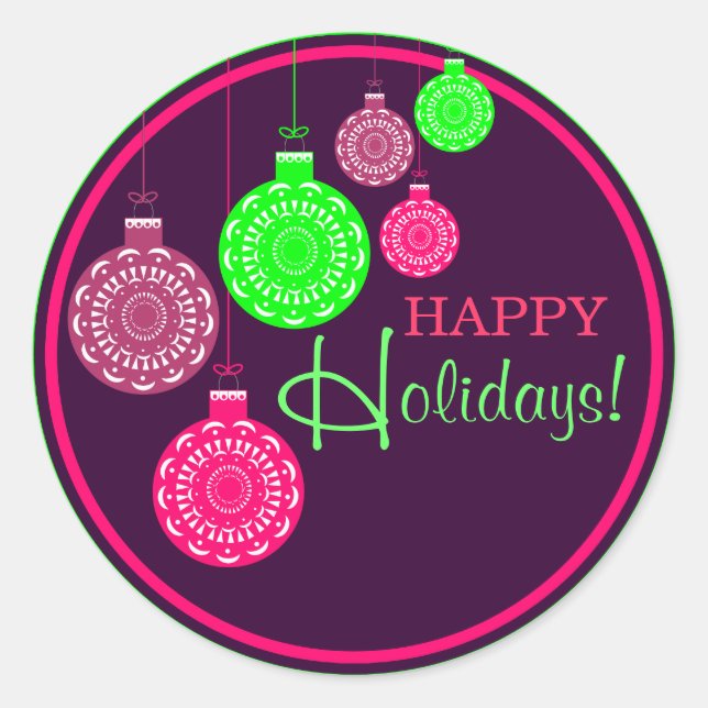 Retro Ornament Happy Holiday Sticker (Vorderseite)