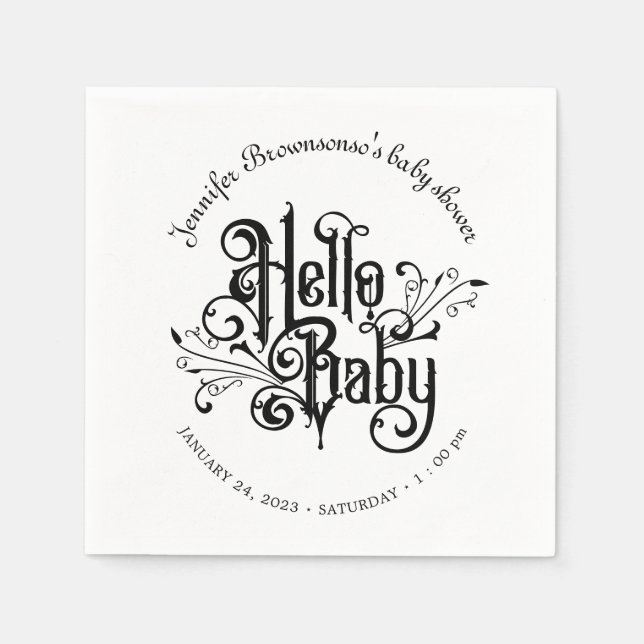 Retro Ornament Horror Gothic Hello Baby Serviette (Vorderseite)