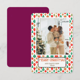 Retro-Ornament-Muster Frohe Weihnachten Fotokarte Einladung