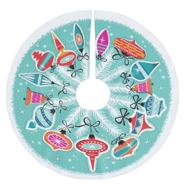 Retro Ornamente Aqua Hintergrund Polyester Weihnachtsbaumdecke (Vorderseite)