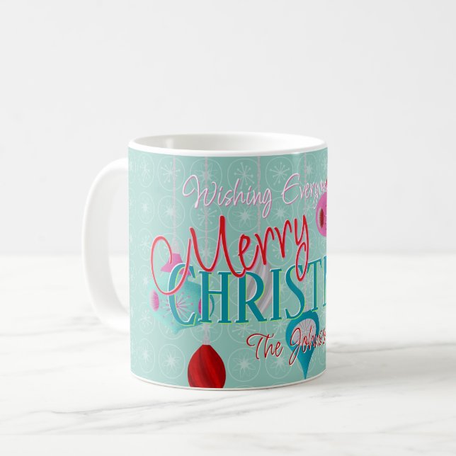 Retro Ornamente Aquamarin Weihnachten Kaffeetasse (Vorderseite Links)