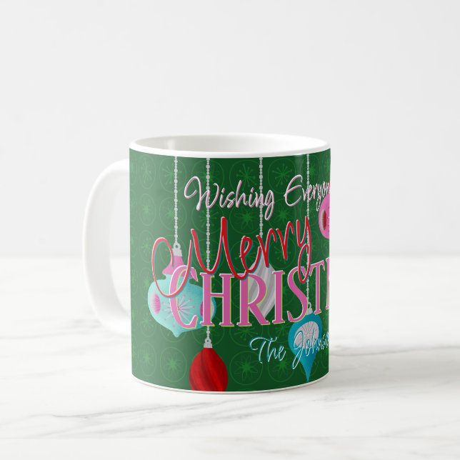 Retro Ornamente Grüne Weihnachten Kaffeetasse (Vorderseite Links)