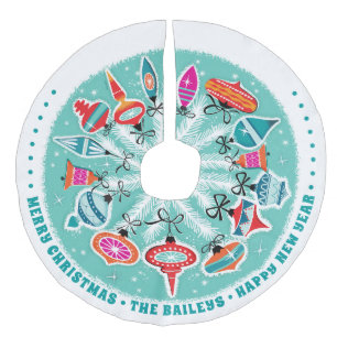 Retro Ornamente Individuelle Name in Aqua Leinenimitat Weihnachtsbaumdecke