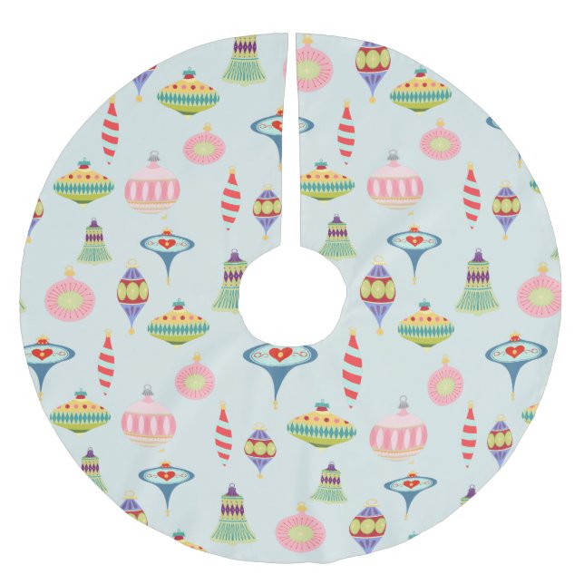 Retro-Ornamente | Moderne Mitte des Jahrhunderts Polyester Weihnachtsbaumdecke (Vorderseite)