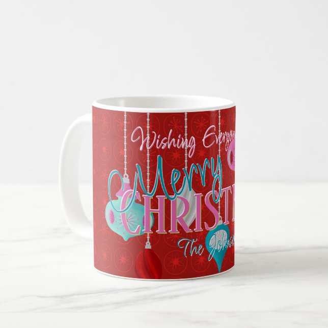 Retro Ornamente Rotes Weihnachtsfest Kaffeetasse (Vorderseite Links)