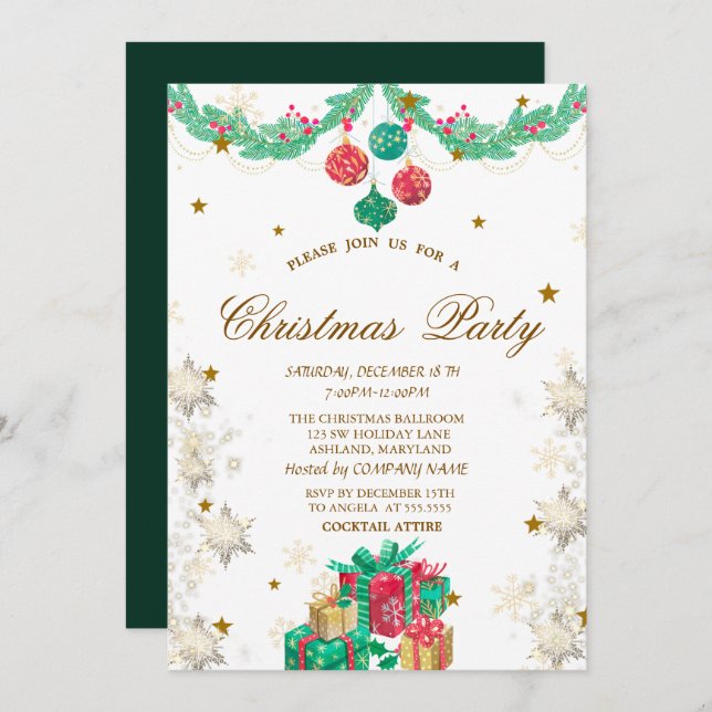 Retro Ornaments Schneeflocken Weihnachten Einladung (Vorne/Hinten)