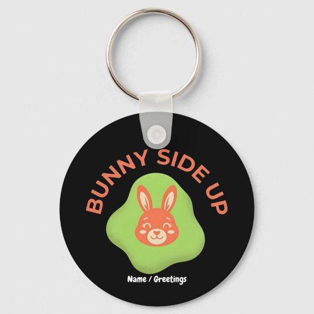 Retro-Oster-Ei-Grafikdesign Bunny Side Up  Schlüsselanhänger (Vorderseite)
