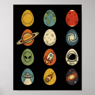Retro-Oster-Ei-Universum Weltraum Planeten Galaxie Poster