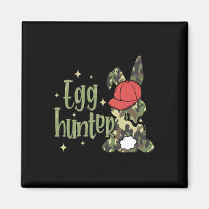 Retro-Oster-Eier-Jäger-Tarn-Hase mit Hut Magnet