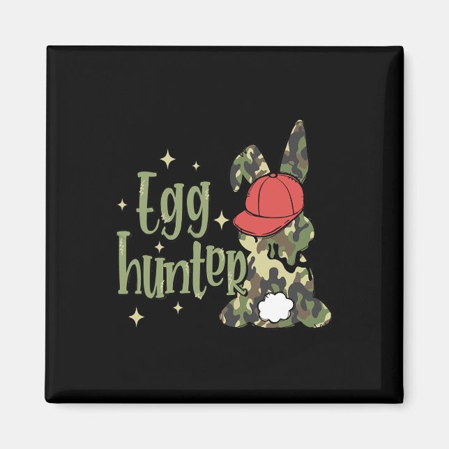 Retro-Oster-Eier-Jäger-Tarn-Hase mit Hut  Magnet (Vorne)
