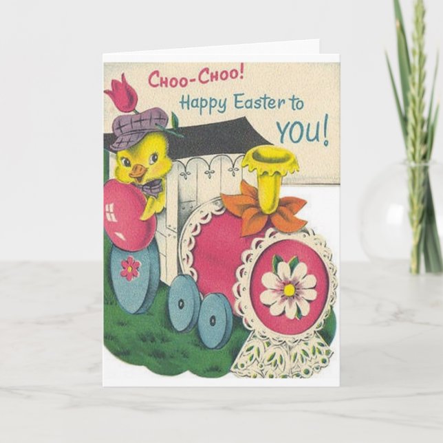 Retro Osterbahnkarte Feiertagskarte (Vorderseite)