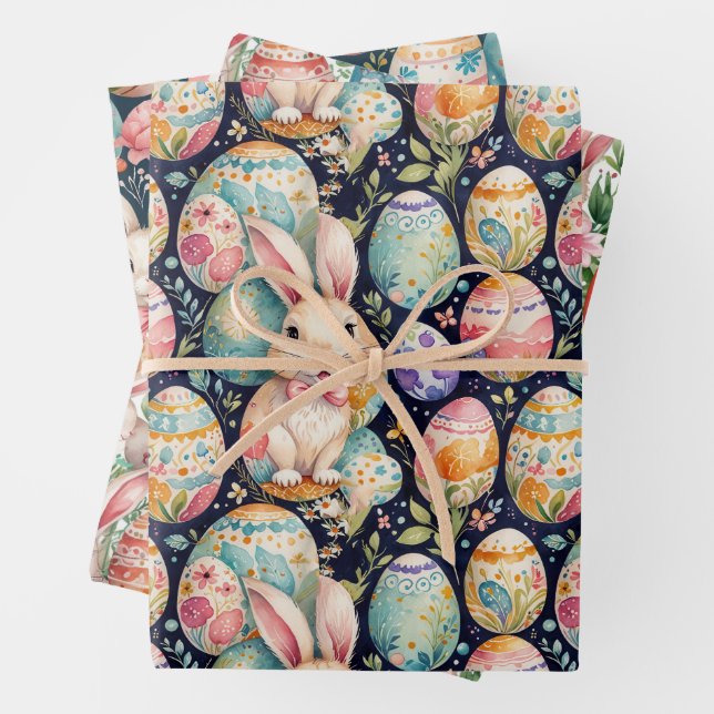 Retro-Ostern nahtloses Muster. Wasserfarbe Geschenkpapier Set (Beispiel)