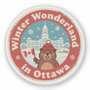 Retro Ottawa Beaver Winter Fun Aufkleber