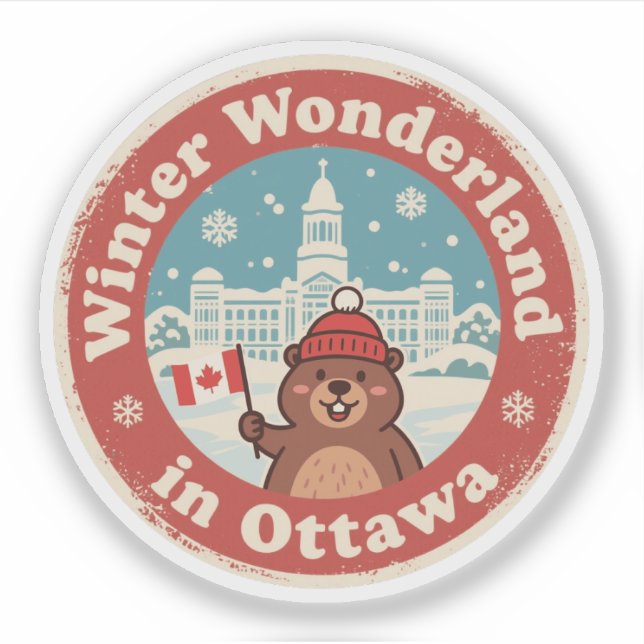 Retro Ottawa Beaver Winter Fun Aufkleber (Vorderseite)
