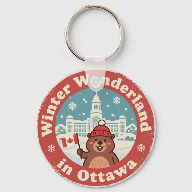 Retro Ottawa Beaver Winter Spaß Schlüsselanhänger (Vorderseite)