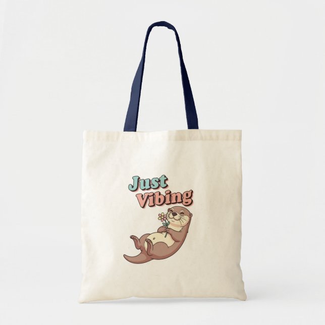 Retro Otter Chill Vibes Canvas Tote Bag Tragetasche (Vorne)