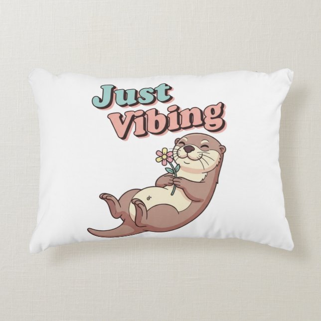 Retro Otter Just Vibing Rectangular Pillow Dekokissen (Vorderseite)