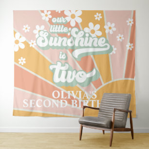 Retro Our Little Sunshine Daisy Birthday Banner Ta Wandteppich