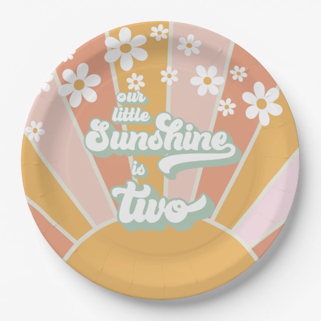 Retro Our Sunshine ist zwei tänzerische boho Paper Pappteller (Vorderseite)